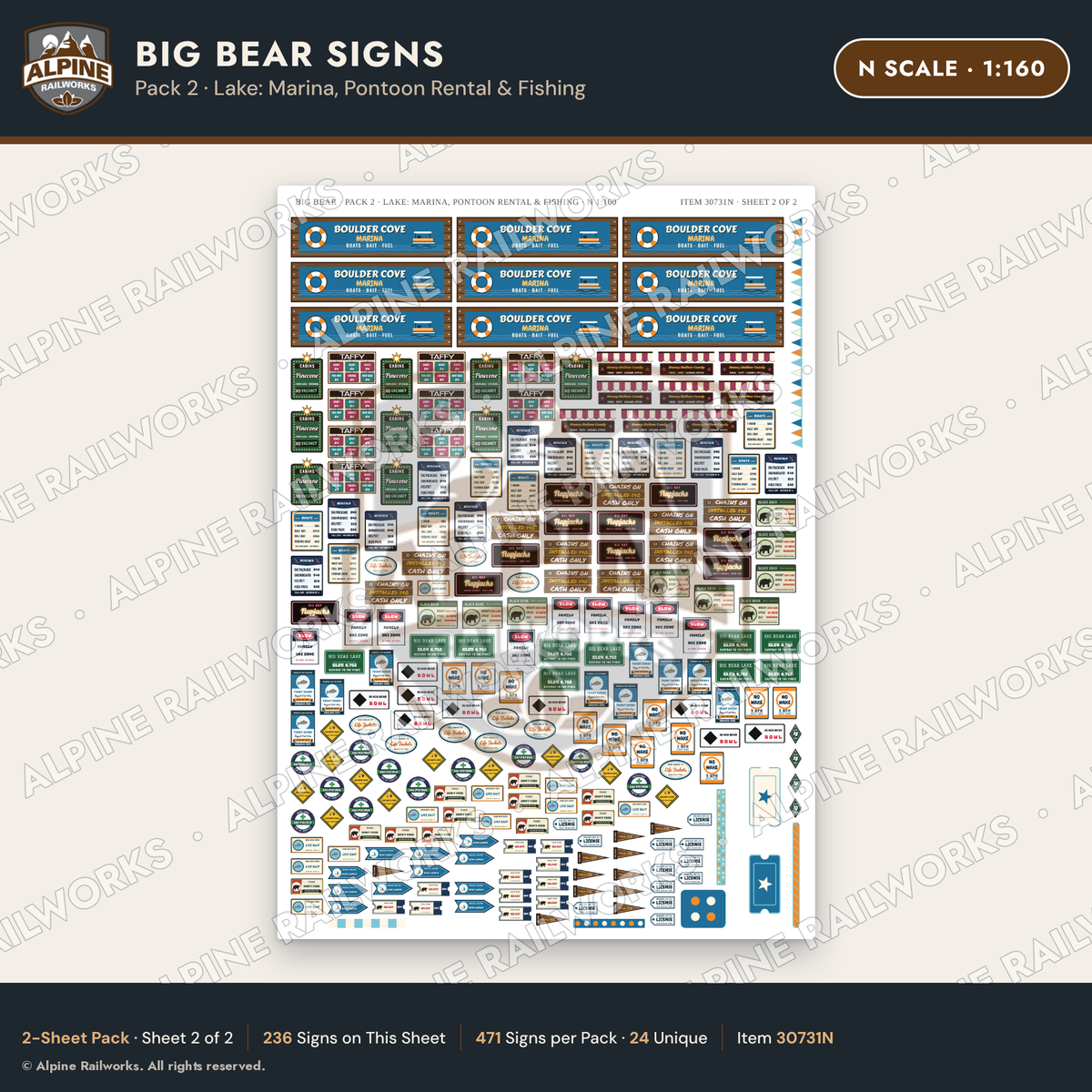 Alpine Railworks 30731N N Scale Tourist Signs - Big Bear Lake - Marina