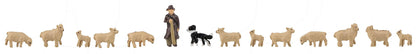 Faller 155901 N Scale Shepherd, Dog & 12 Sheep Figure Set