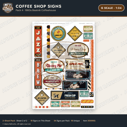 Alpine Railworks 30095G G Scale Coffee Shop Signs