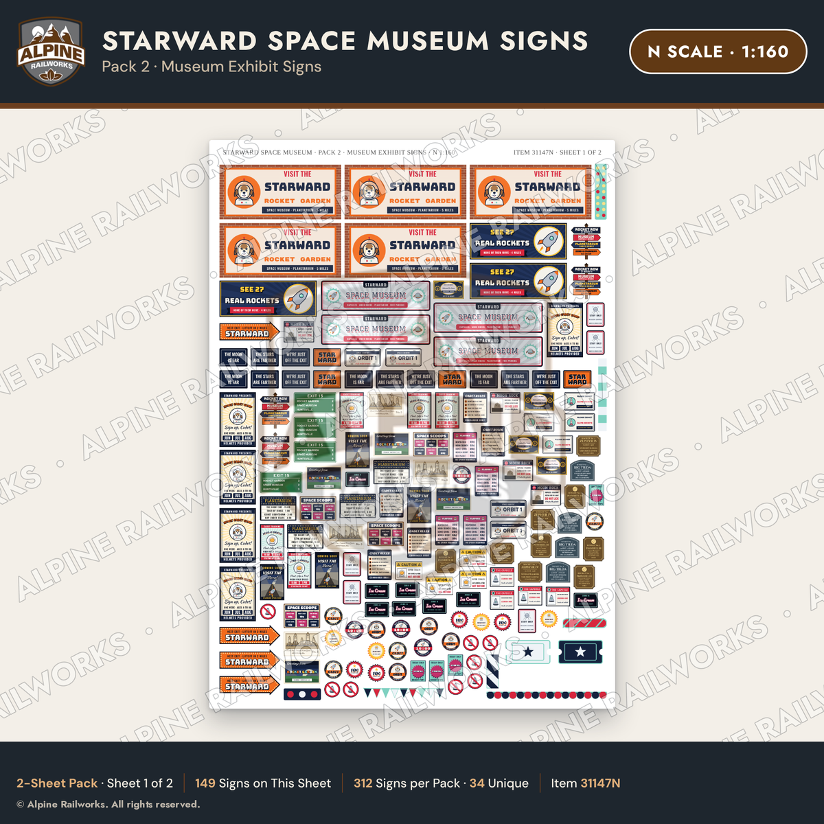 Alpine Railworks 31147N N Scale Roadside Signs - Space Museum