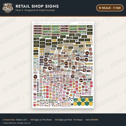 Alpine Railworks 30040N N Scale Retail Shop Signs - Drugstore