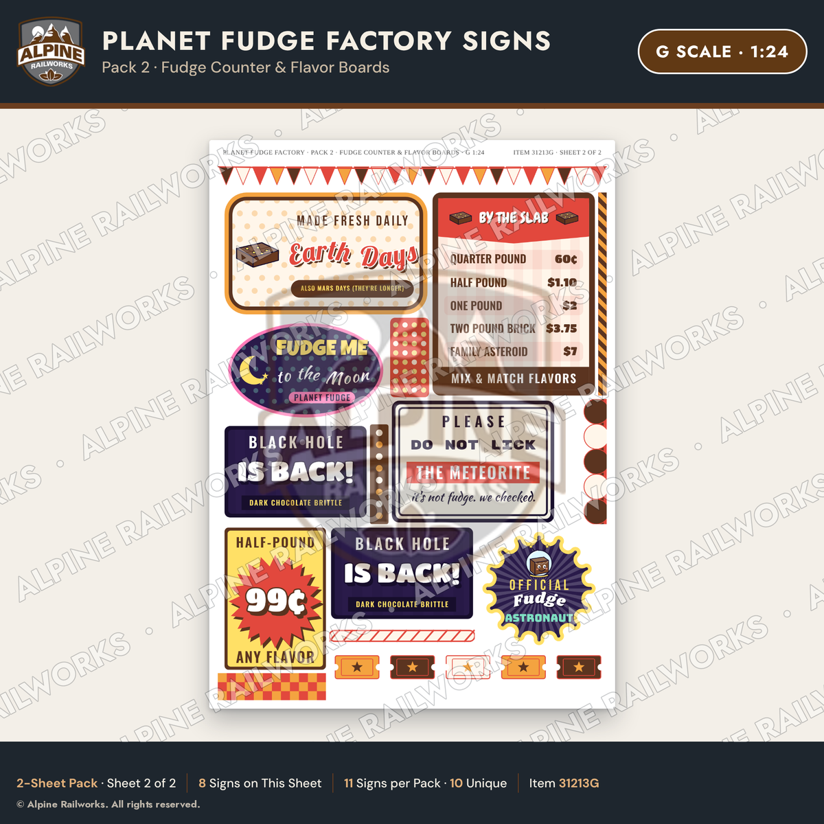 Alpine Railworks 31213G G Scale Fudge Factory Signs - Fudge Counter