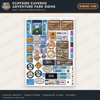 Alpine Railworks 30863O O Scale Roadside Signs - Cave Adventure Park