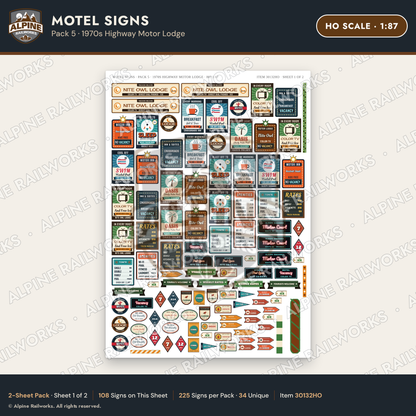 Alpine Railworks 30132HO HO Scale Motel Signs - Highway Motor Lodge