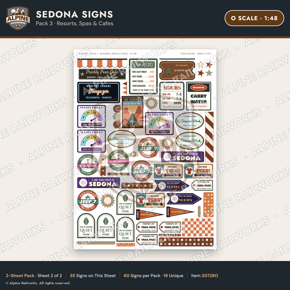 Alpine Railworks 30728O O Scale Tourist Signs - Sedona - Resorts