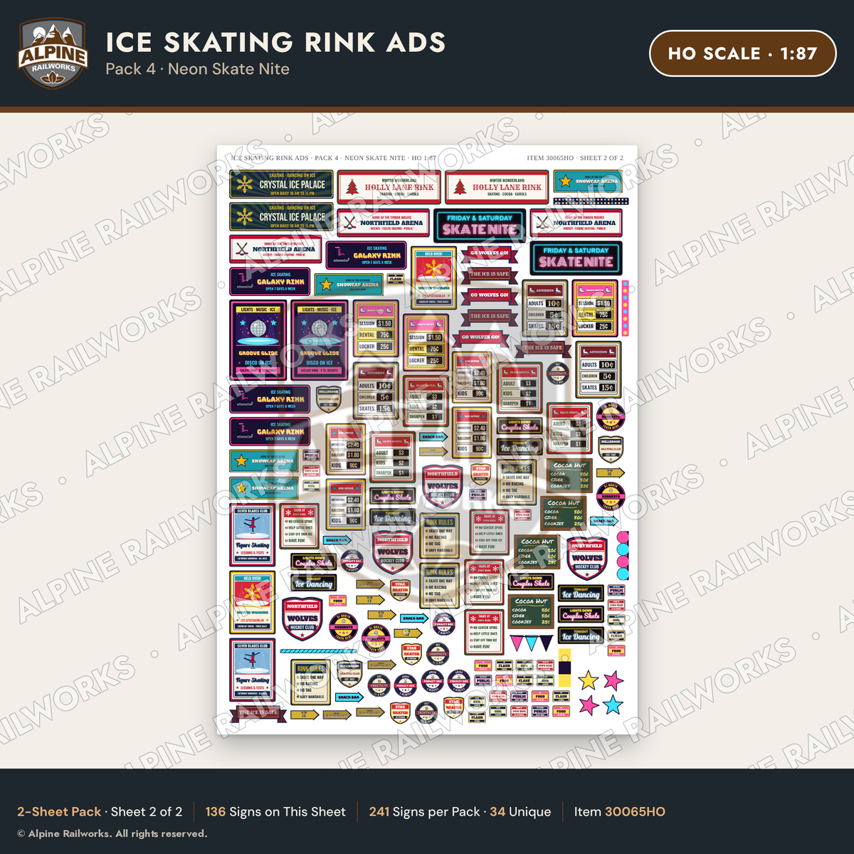 Alpine Railworks 30065HO HO Scale Ice Skating Rink Ads