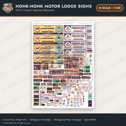 Alpine Railworks 31096N N Scale Roadside Signs - Clown Motel