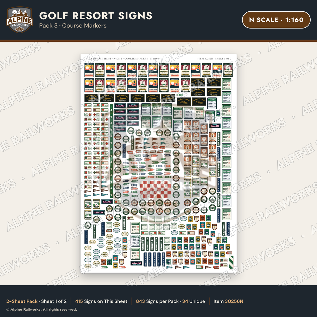 Alpine Railworks 30256N N Scale Golf Resort Signs - Course Markers