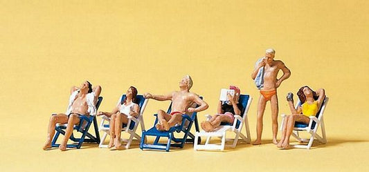 Preiser 10431 HO Scale Recreation & Sports -- Sunbathers on Folding Chairs
