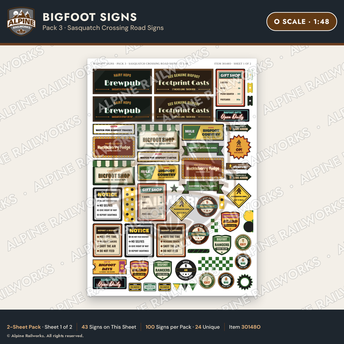 Alpine Railworks 30148O O Scale Bigfoot Signs