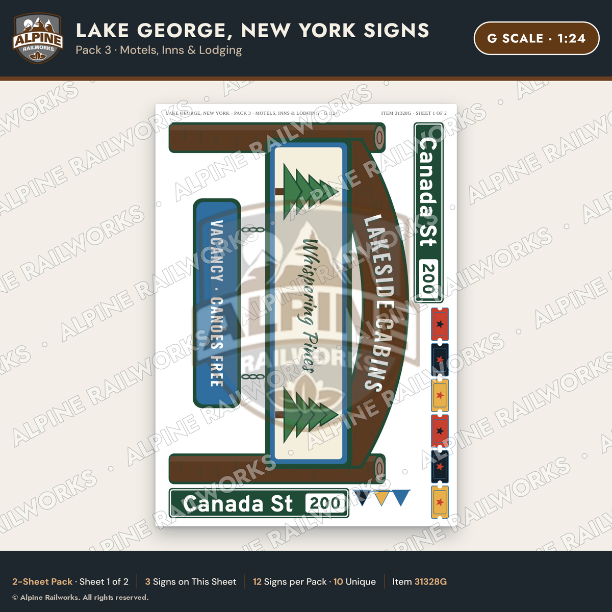 Alpine Railworks 31328G G Scale Lake George NY Signs - Motels & Inns