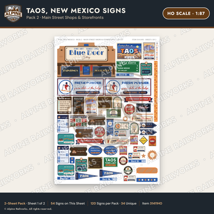 Alpine Railworks 31411HO HO Scale Taos NM Signs - Main Street Shops