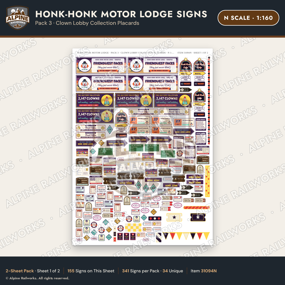 Alpine Railworks 31094N N Scale Roadside Signs - Clown Motel