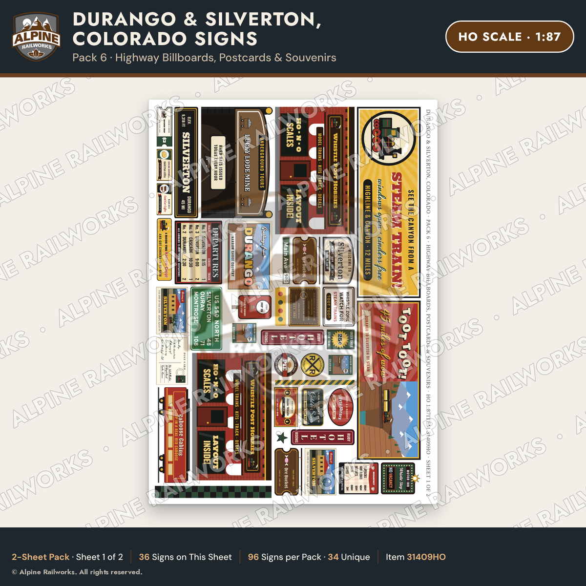 Alpine Railworks 31409HO HO Scale Durango CO Signs - Billboards