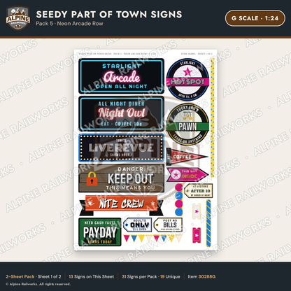 Alpine Railworks 30288G G Scale Seedy Part of Town Signs