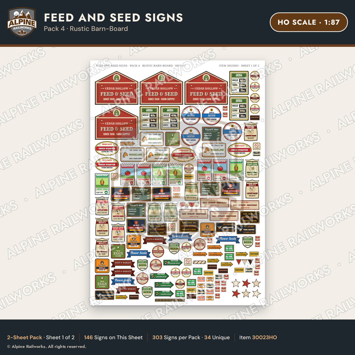 Alpine Railworks 30023HO HO Scale Feed and Seed Signs