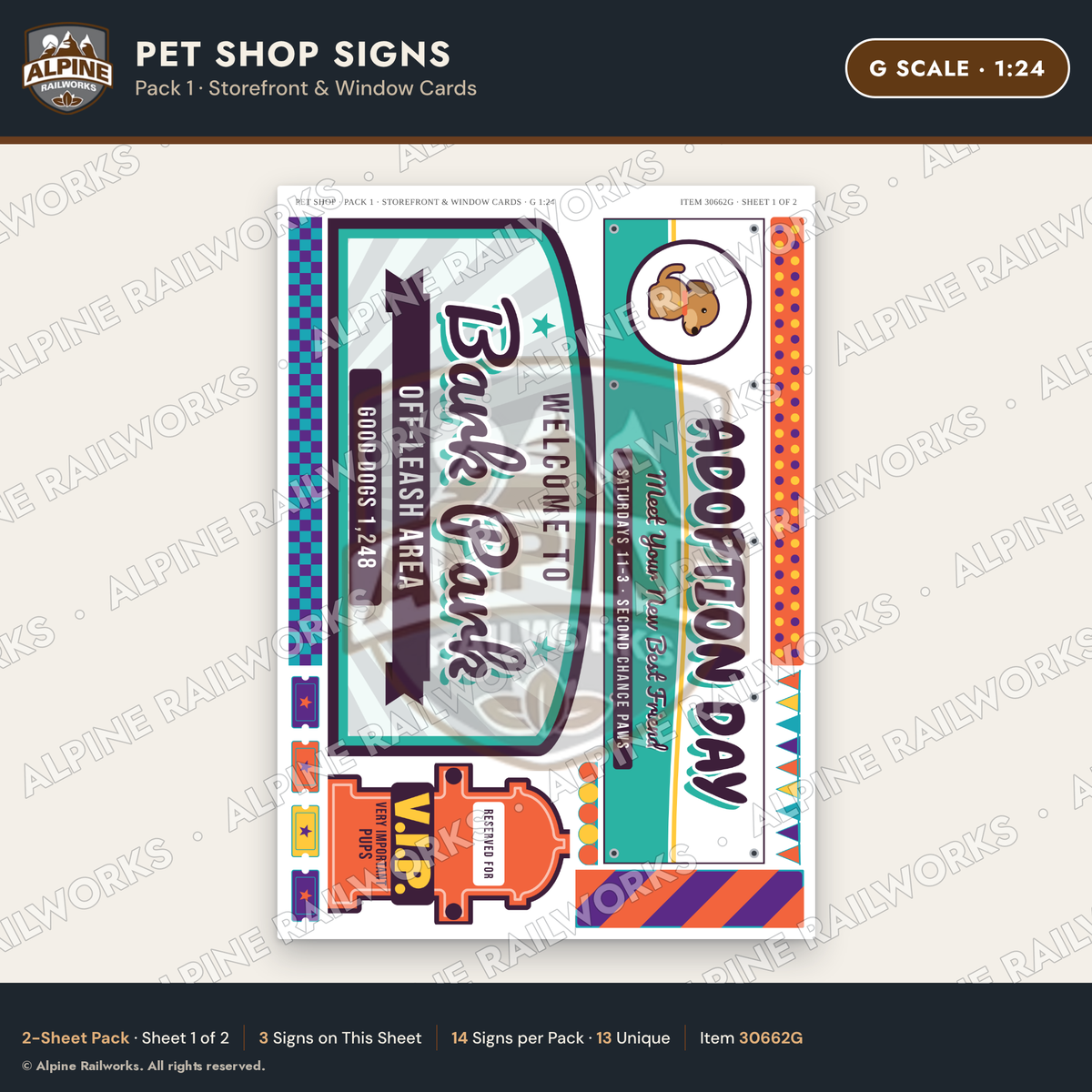 Alpine Railworks 30662G G Scale Pet Shop Signs - Storefront