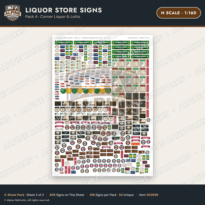 Alpine Railworks 30293N N Scale Liquor Store Signs - Corner Liquor