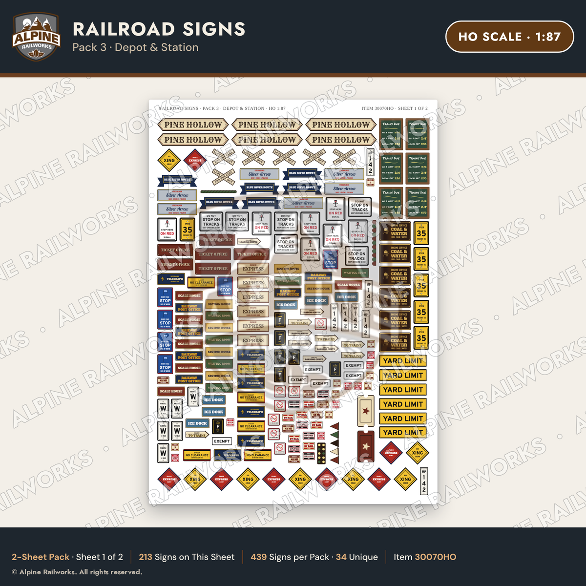 Alpine Railworks 30070HO HO Scale Railroad Signs - Depot & Station