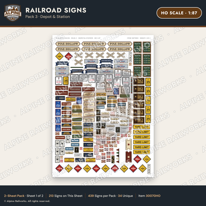Alpine Railworks 30070HO HO Scale Railroad Signs - Depot & Station