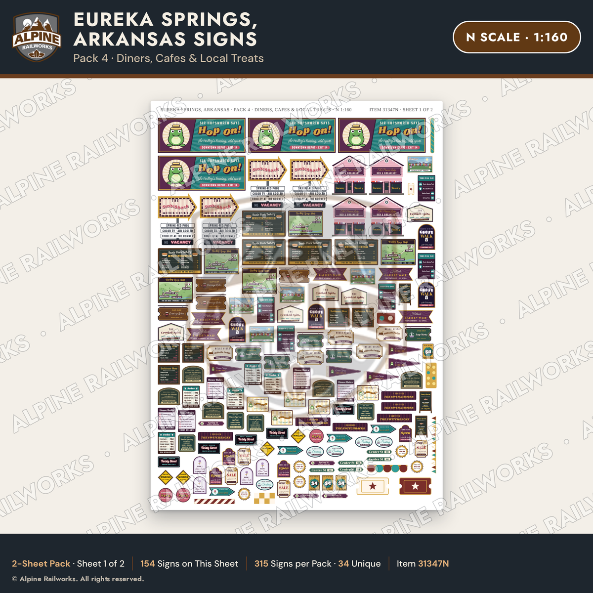 Alpine Railworks 31347N N Scale Eureka Springs Signs - Diners & Cafes