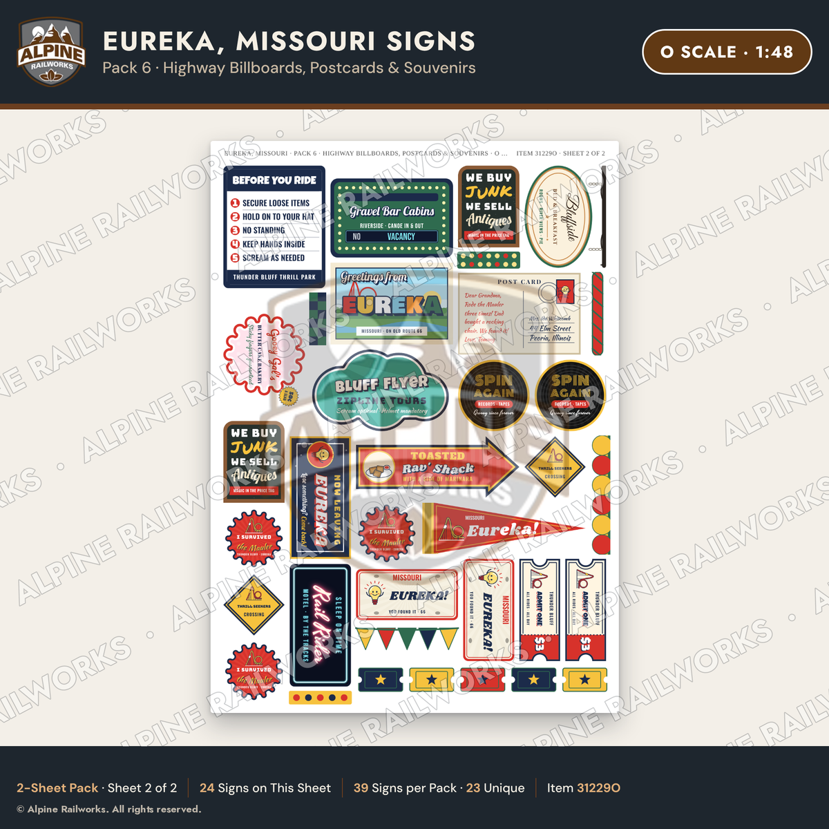 Alpine Railworks 31229O O Scale Eureka MO Signs - Billboards