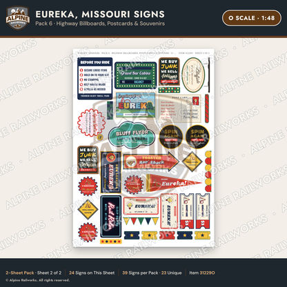 Alpine Railworks 31229O O Scale Eureka MO Signs - Billboards