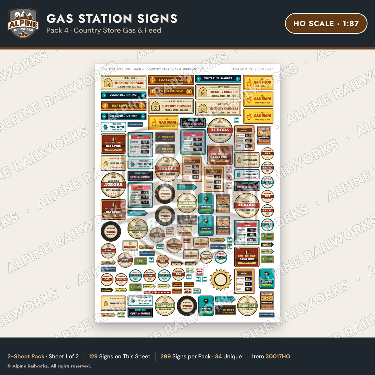 Alpine Railworks 30017HO HO Scale Gas Station Signs