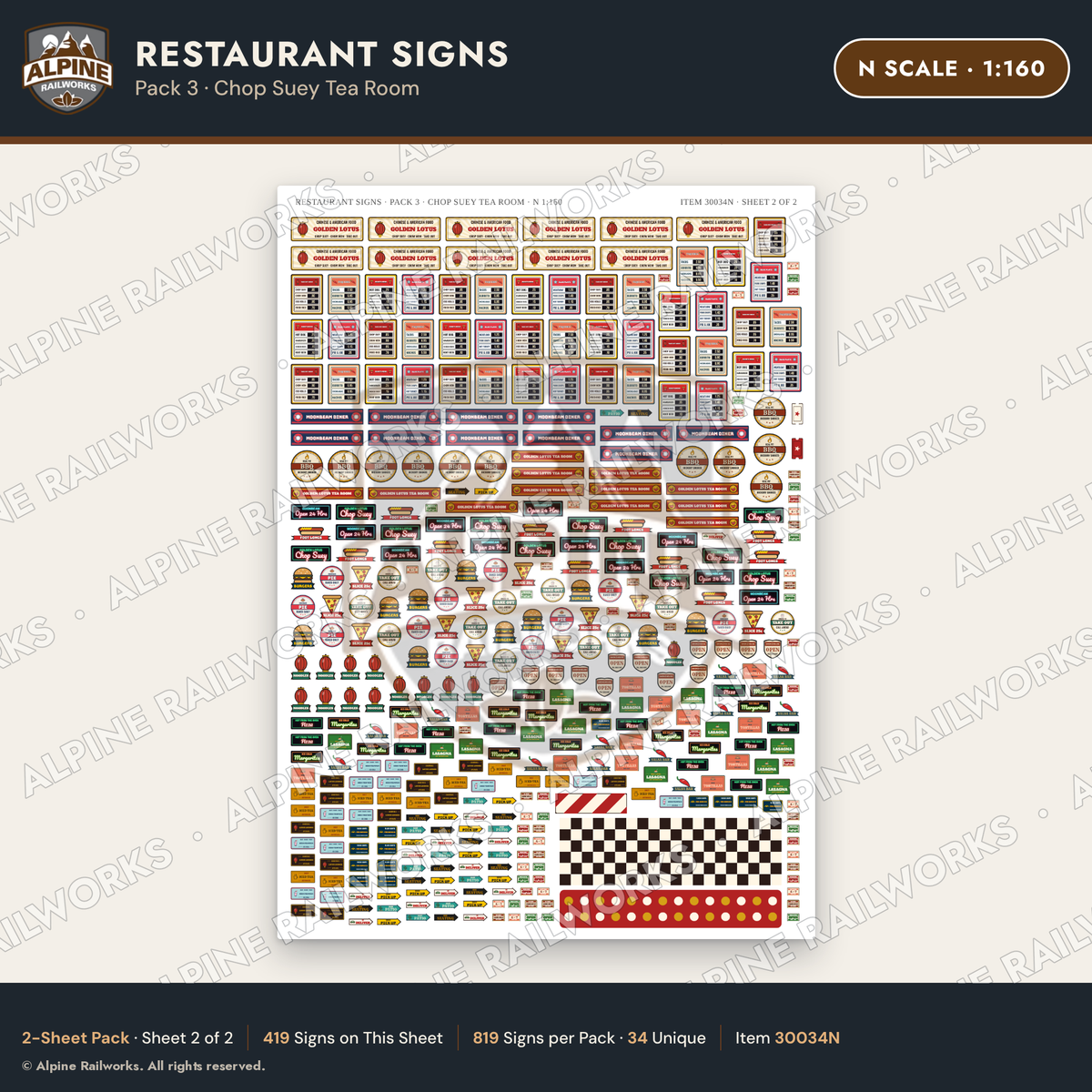 Alpine Railworks 30034N N Scale Restaurant Signs - Chop Suey Tea Room