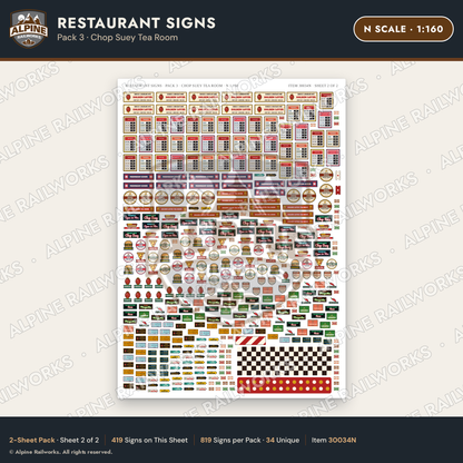 Alpine Railworks 30034N N Scale Restaurant Signs - Chop Suey Tea Room