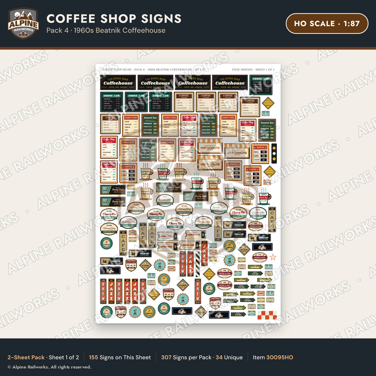 Alpine Railworks 30095HO HO Scale Coffee Shop Signs