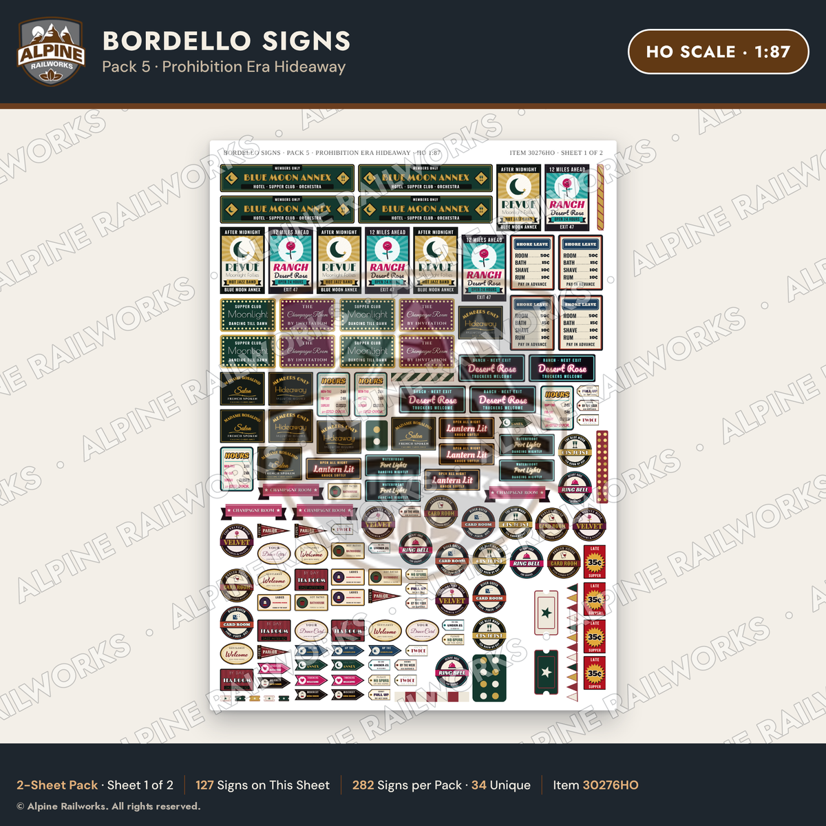 Alpine Railworks 30276HO HO Scale Bordello Signs