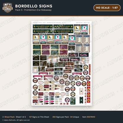 Alpine Railworks 30276HO HO Scale Bordello Signs