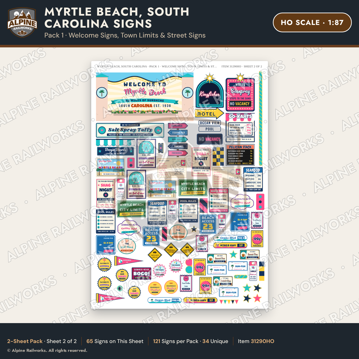 Alpine Railworks 31290HO HO Scale Myrtle Beach SC Signs - Welcome