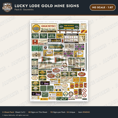Alpine Railworks 31145HO HO Scale Roadside Signs - Gold Panning Mine