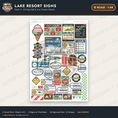 Alpine Railworks 30695O O Scale Lake Resort Signs - Dining Hall