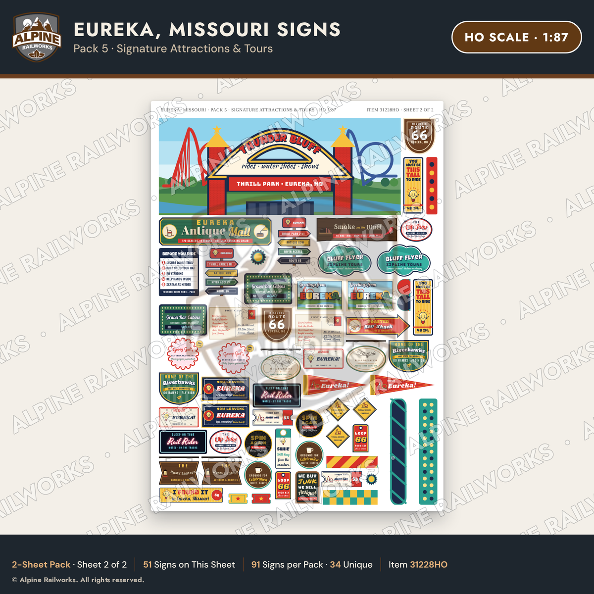 Alpine Railworks 31228HO HO Scale Eureka MO Signs - Attractions