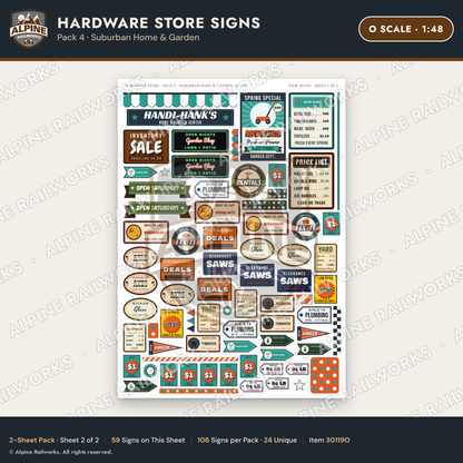 Alpine Railworks 30119O O Scale Hardware Store Signs - Suburban Home