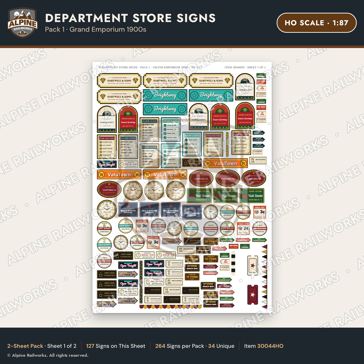Alpine Railworks 30044HO HO Scale Department Store Signs