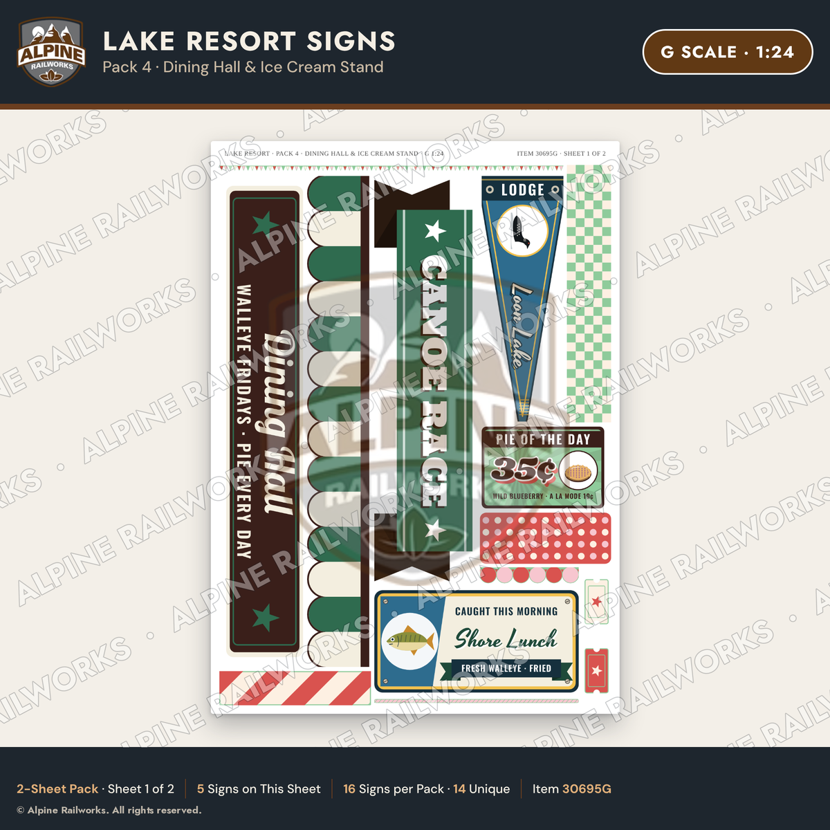 Alpine Railworks 30695G G Scale Lake Resort Signs - Dining Hall