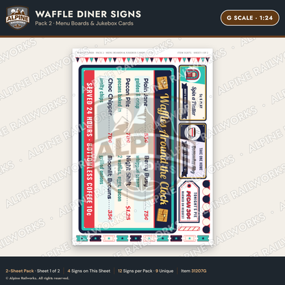 Alpine Railworks 31207G G Scale Waffle Diner Signs - Menu Boards