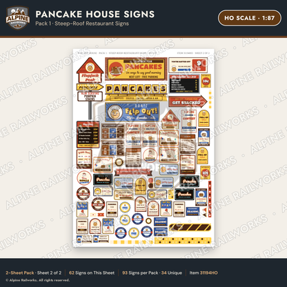 Alpine Railworks 31194HO HO Scale Pancake House Signs - Storefront