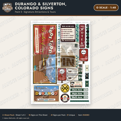 Alpine Railworks 31408O O Scale Durango CO Signs - Attractions & Tours