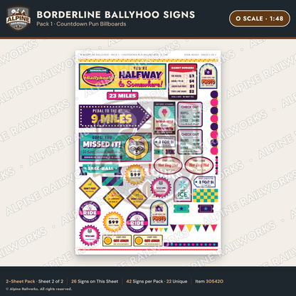 Alpine Railworks 30542O O Scale Roadside Signs - Border Tourist Stop