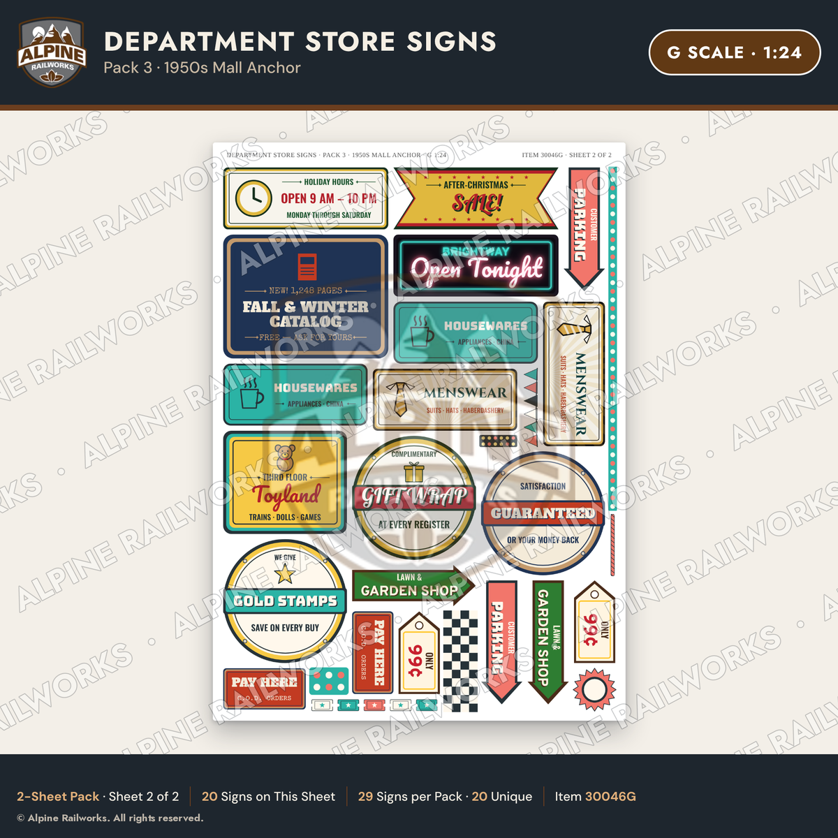 Alpine Railworks 30046G G Scale Department Store Signs - Mall Anchor