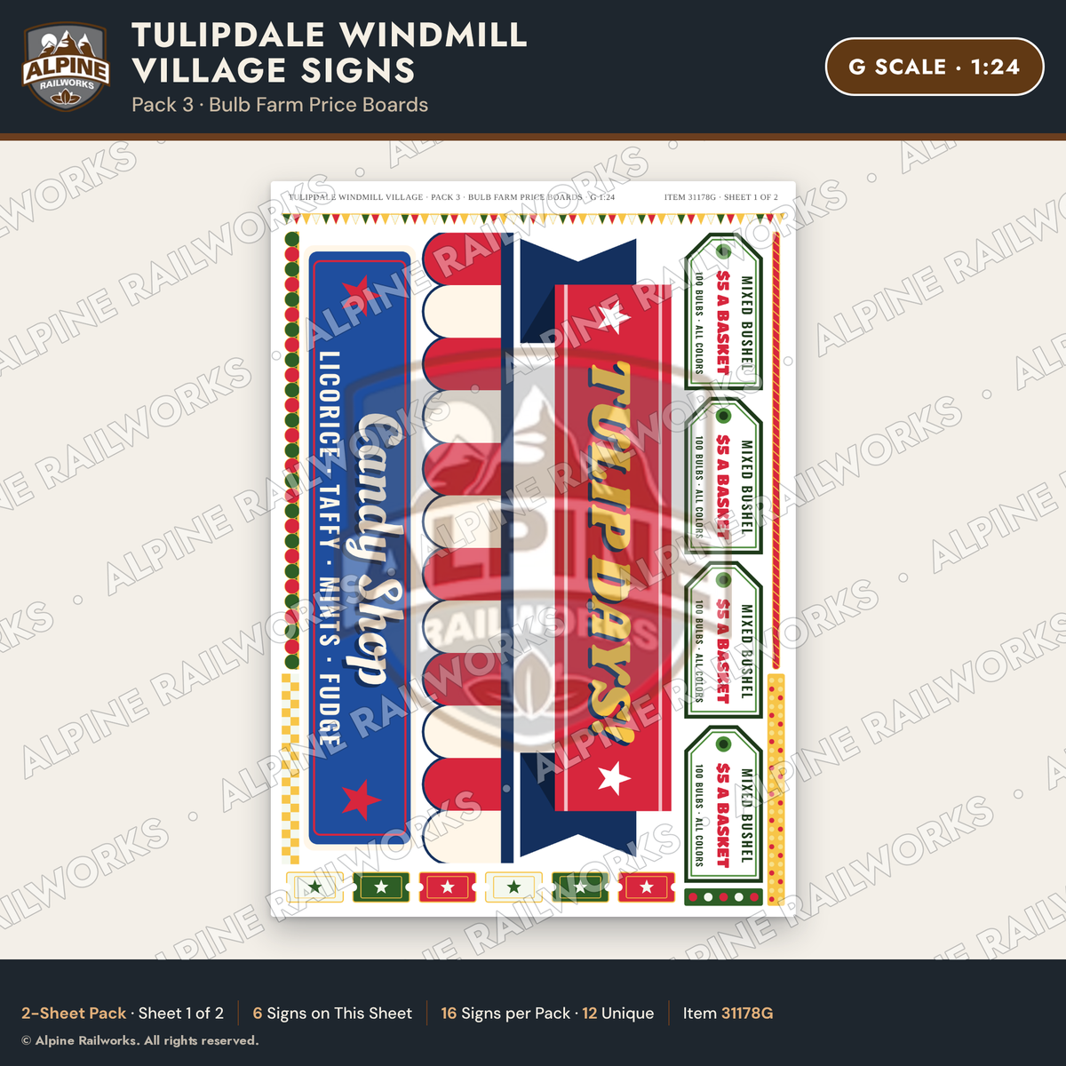 Alpine Railworks 31178G G Scale Roadside Signs - Windmill Village