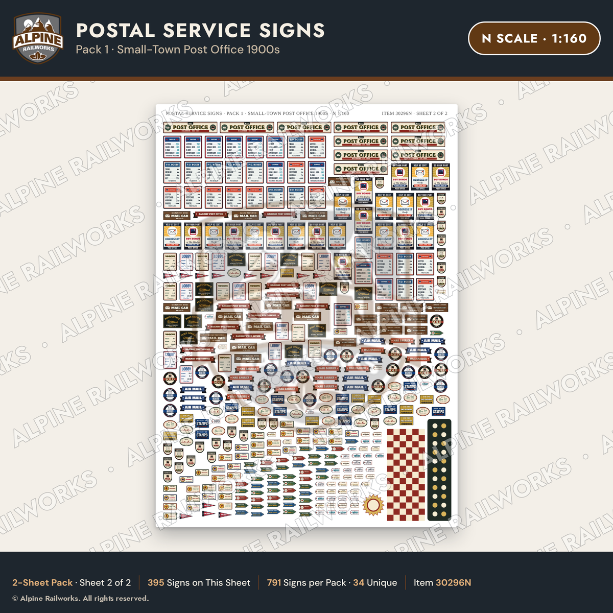 Alpine Railworks 30296N N Scale Postal Service Signs