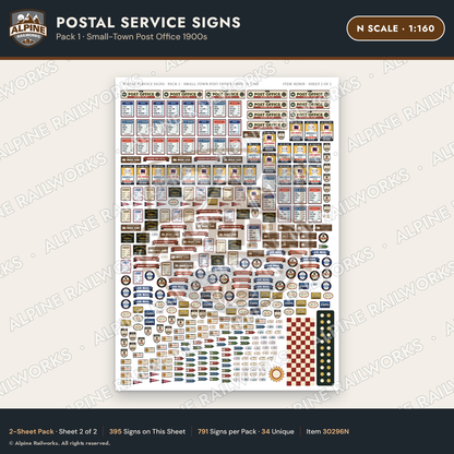 Alpine Railworks 30296N N Scale Postal Service Signs