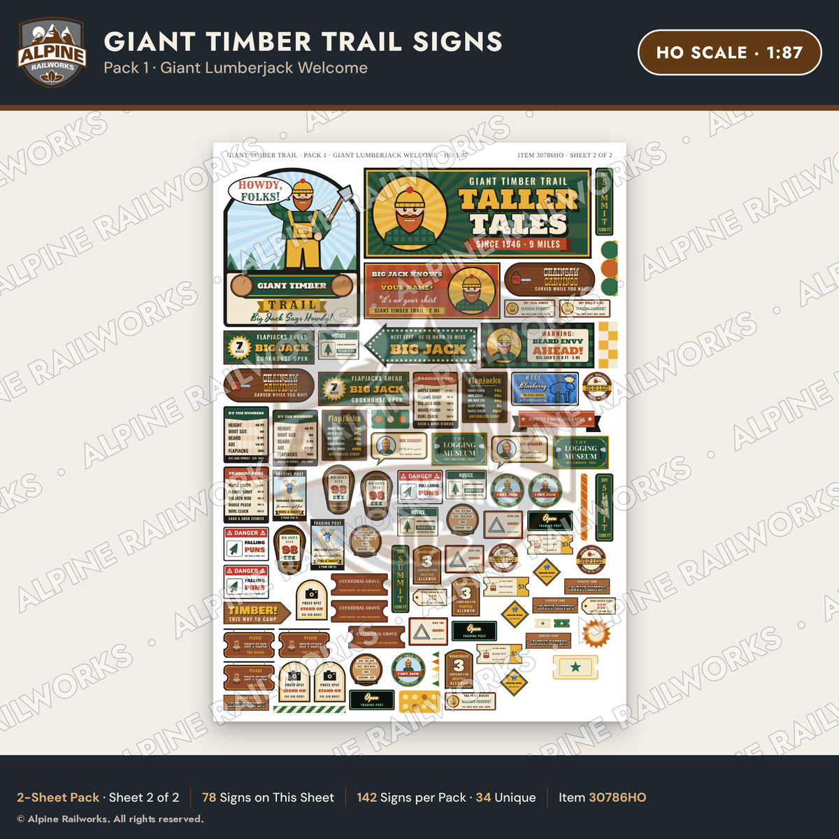 Alpine Railworks 30786HO HO Scale Roadside Signs - Lumberjack Redwoods