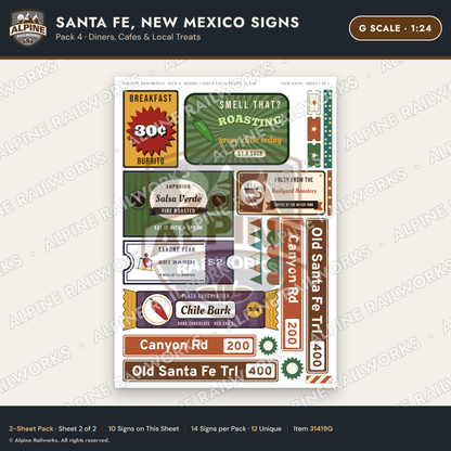 Alpine Railworks 31419G G Scale Santa Fe NM Signs - Diners & Cafes